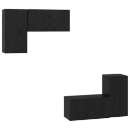 Berkfield Home TV Cabinet Set with Shelf Wall-mounted with Storage with Door 4 pcs Black oak 60 x 30 x 30 cm - thumbnail 2