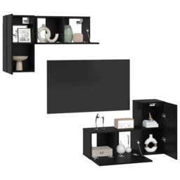 Berkfield Home TV Cabinet Set with Shelf Wall-mounted with Storage with Door 4 pcs Black oak 60 x 30 x 30 cm - thumbnail 3