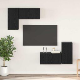 Berkfield Home TV Cabinet Set with Shelf Wall-mounted with Storage with Door 4 pcs Black oak 60 x 30 x 30 cm - thumbnail 1