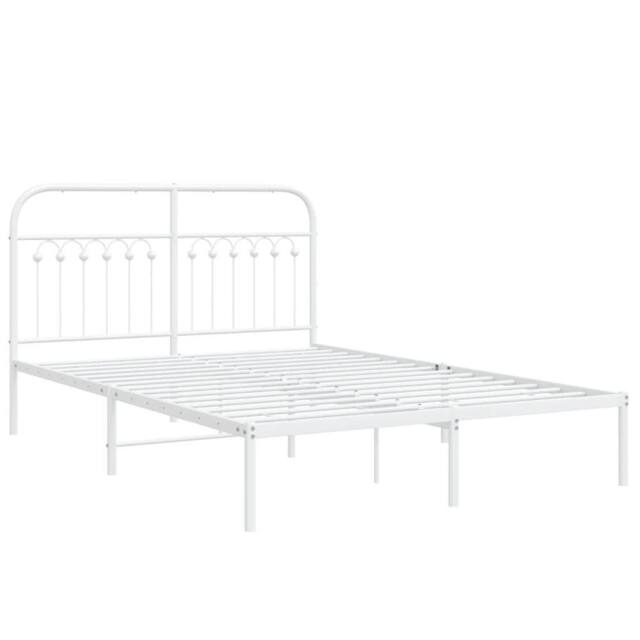 Berkfield Home Metal Bed Frame without Mattress with Headboard White 135x190cm - Size: 135x190 cm - image 1