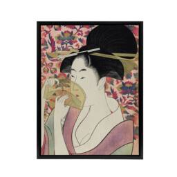 "Artery8 Woman With A Comb Portrait Framed Canvas Wall Art Print Utamaro Kitagawa in Pink - Size: W12"" x H16""" - thumbnail 1