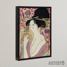 "Artery8 Woman With A Comb Portrait Framed Canvas Wall Art Print Utamaro Kitagawa in Pink - Size: W12"" x H16""" - thumbnail 2