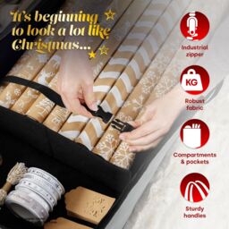 Christmas Village Premium Wrapping Paper Storage Bag - Grey - thumbnail 3