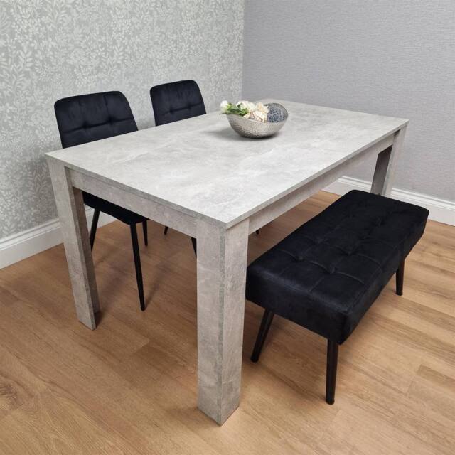 KOSY KOALA Dining Table with 2 Black Velvet Chairs & 1 Black Velvet Bench in Light Grey - image 1