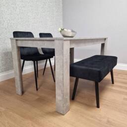 KOSY KOALA Dining Table with 2 Black Velvet Chairs & 1 Black Velvet Bench in Light Grey - thumbnail 2