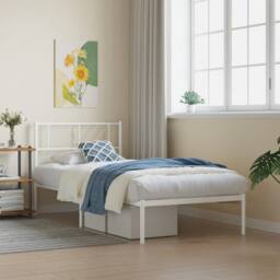 Berkfield Home Metal Bed Frame with Headboard White 90x190 cm Single - thumbnail 2