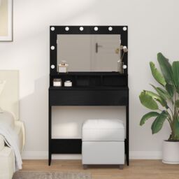 Berkfield Home Black Oak Dressing Table with LED Lights 79x41x135 cm - Size: 79 x 41 x 135 cm - thumbnail 1