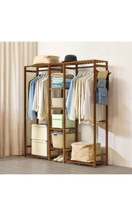 H&O Direct Wooden Clothes Rack Cabinet with Hooks in Brown - image 1