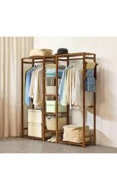 H&O Direct Wooden Clothes Rack Cabinet with Hooks in Brown