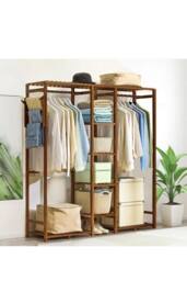 H&O Direct Wooden Clothes Rack Cabinet with Hooks in Brown - thumbnail 2