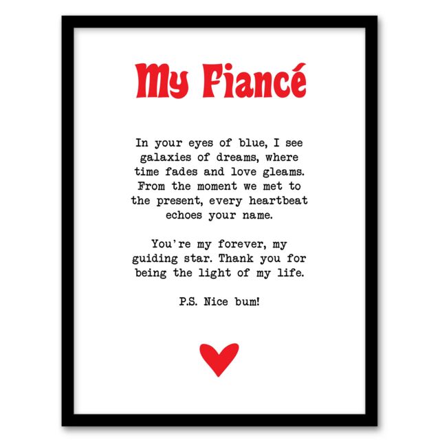 "Artery8 Love Poem Blue Eyes Fiancé Romantic Poetry Fun Framed Art Print in White - Size: W12"" x H16""" - image 1
