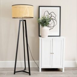 ValueLights Lottie Black Wood Tripod Floor Lamp with Natural Cane Drum Shade - thumbnail 3