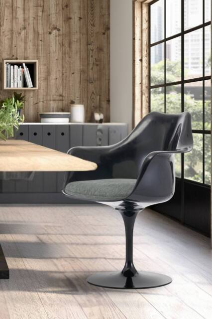 Fusion Living Black Tulip Armchair with Velveteen Cushion in Grey - image 1