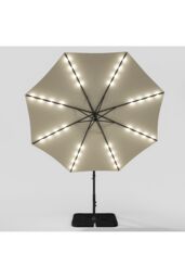 Living and Home Outdoor 32 LED Lighted Patio Umbrella with Crank Lift System, 2 Bases Set in Beige - thumbnail 4