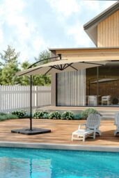 Living and Home Outdoor 32 LED Lighted Patio Umbrella with Crank Lift System, 2 Bases Set in Beige - thumbnail 1