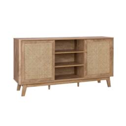 sweeek 150cm sideboard with wood & cane effect, 2 sliding doors in Brown - thumbnail 2