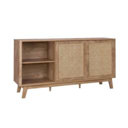 sweeek 150cm sideboard with wood & cane effect, 2 sliding doors in Brown - thumbnail 7