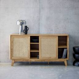 sweeek 150cm sideboard with wood & cane effect, 2 sliding doors in Brown - thumbnail 4