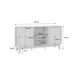 sweeek 150cm sideboard with wood & cane effect, 2 sliding doors in Brown - thumbnail 6