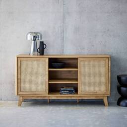 sweeek 150cm sideboard with wood & cane effect, 2 sliding doors in Brown - thumbnail 3