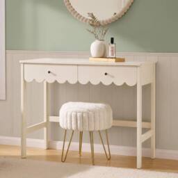 OHS Scalloped Dressing Table 2 Drawer Vanity Makeup Desk in Cream