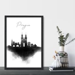 ARTZE Prague Watercolour Skyline City Framed Print SIZE: A4 with Black Frame - Size: A2 - thumbnail 2