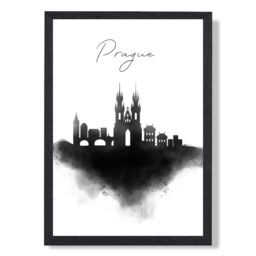 ARTZE Prague Watercolour Skyline City Framed Print SIZE: A4 with Black Frame - Size: A2 - thumbnail 1