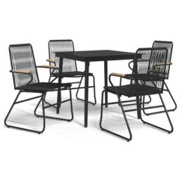 Berkfield Home 5 Piece Garden Dining Set Black PVC Rattan - thumbnail 1