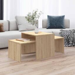Berkfield Home Durable Coffee Table Set Sonoma Oak 100x48x40 cm Engineered Wood in Light Brown - Size: 100 x 48 x 40 cm - thumbnail 2