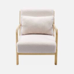 sweeek Scandi-style Boucle Wooden Armchair With Cushion in White - thumbnail 2