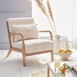 sweeek Scandi-style Boucle Wooden Armchair With Cushion in White - thumbnail 6