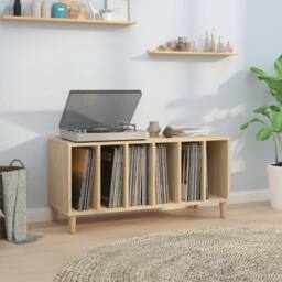 Berkfield Home Record Cabinet Sonoma Oak 100x38x48 cm Engineered Wood in Light Tan - Size: 100 x 38 x 48 cm - thumbnail 2