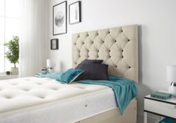 Somnior Premier Tweed Fabric Sprung Memory Foam 4 Drawer Divan Bed Set with Upholstered Headboard in Natural - Size: Double - thumbnail 3