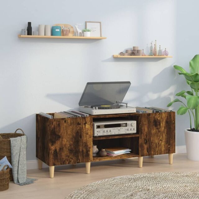 Berkfield Home Record Cabinet Smoked Oak 121x38x48 cm Engineered Wood in Brown - Size: 121 x 38 x 48 cm - image 1