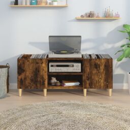 Berkfield Home Record Cabinet Smoked Oak 121x38x48 cm Engineered Wood in Brown - Size: 121 x 38 x 48 cm - thumbnail 3