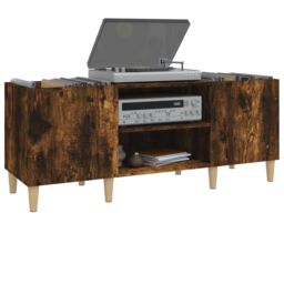 Berkfield Home Record Cabinet Smoked Oak 121x38x48 cm Engineered Wood in Brown - Size: 121 x 38 x 48 cm - thumbnail 4