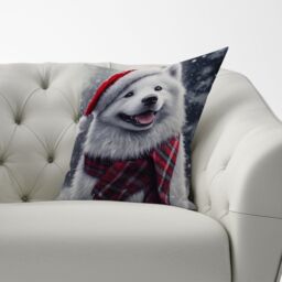 Warren Reed - Designer Christmas Samoyed Cushion in White - Size: 45 cm x 45 cm - thumbnail 3