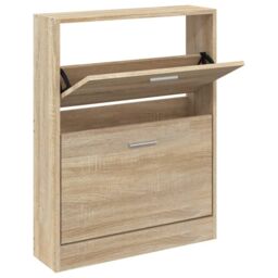 Berkfield Home Shoe Cabinet Oak 59x17x81 cm Engineered Wood in Brown - Size: 59 x 17 x 81 cm - thumbnail 2