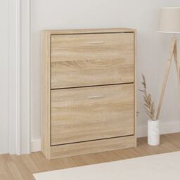 Berkfield Home Shoe Cabinet Oak 59x17x81 cm Engineered Wood in Brown - Size: 59 x 17 x 81 cm
