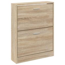 Berkfield Home Shoe Cabinet Oak 59x17x81 cm Engineered Wood in Brown - Size: 59 x 17 x 81 cm - thumbnail 4
