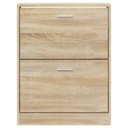 Berkfield Home Shoe Cabinet Oak 59x17x81 cm Engineered Wood in Brown - Size: 59 x 17 x 81 cm - thumbnail 5