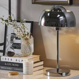Wyld and Coco Silver Metal Table Lamp Round Base with Dome Shade - thumbnail 1