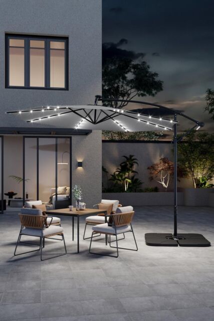Garden Sanctuary Large 32 LED Lights Cantilever Garden Parasol，Cross Base & Square Base in Light Grey - image 1
