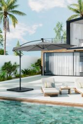 Garden Sanctuary Large 32 LED Lights Cantilever Garden Parasol，Cross Base & Square Base in Light Grey - thumbnail 3