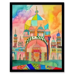 "Artery8 Wall Art Print Abstract Mosque Islam Folk Art Framed in Black - Size: W12"" x H16""" - thumbnail 1