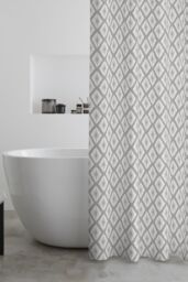 Catherine Lansfield 'Aztec Diamond' Shower Curtain Panel in Silver - Size: 180 cm width x 180 cm drop - thumbnail 2