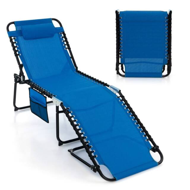 Costway Patio Folding Chaise Lounge Chair Portable Sun Lounger in Navy - image 1