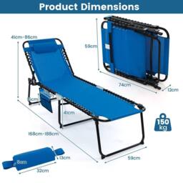 Costway Patio Folding Chaise Lounge Chair Portable Sun Lounger in Navy - thumbnail 2