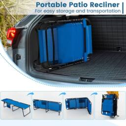Costway Patio Folding Chaise Lounge Chair Portable Sun Lounger in Navy - thumbnail 4
