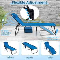Costway Patio Folding Chaise Lounge Chair Portable Sun Lounger in Navy - thumbnail 6